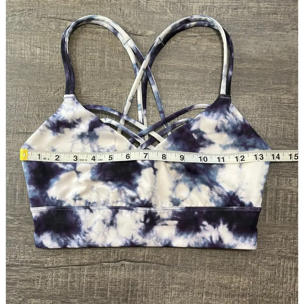 JOY LAB Women's Blue&White Tie Dye Strappy Wireless Athletic Sports Bra, Size XS - Picture 4 of 8